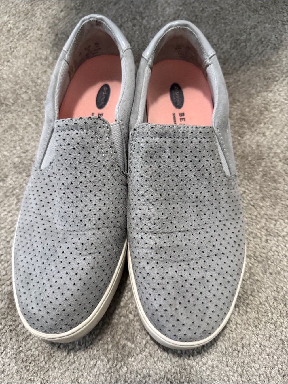 Dr. Scholl's Gray Perforated Slip-On Loafers with Pink Insole